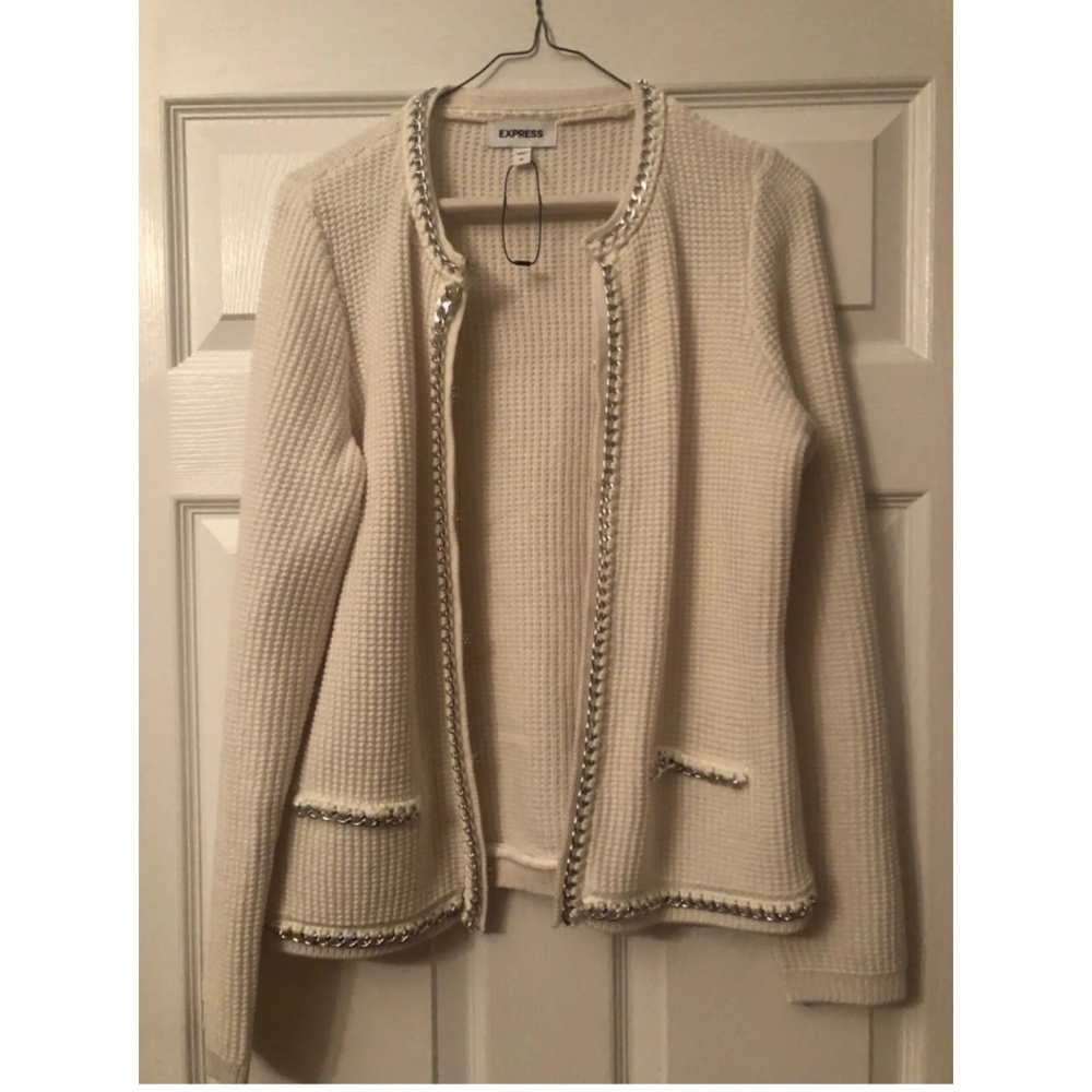 NEW Women’s knit EXPRESS WHITE CHAIN TRIM  JACKET SIZE MEDIUM NWT